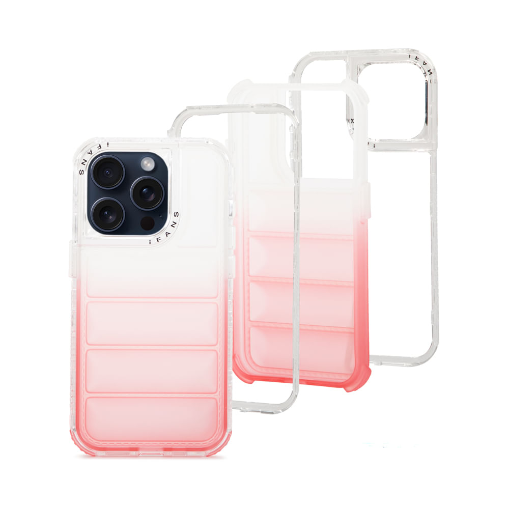 Case para iPhone 15 Pro Max Protección 360 acabado puffer, degradado rosado