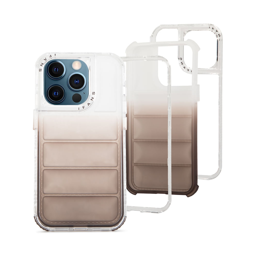 Case para iPhone 12 Pro Max /13 Pro Max, Protección 360 acabado puffer, degradado marrón