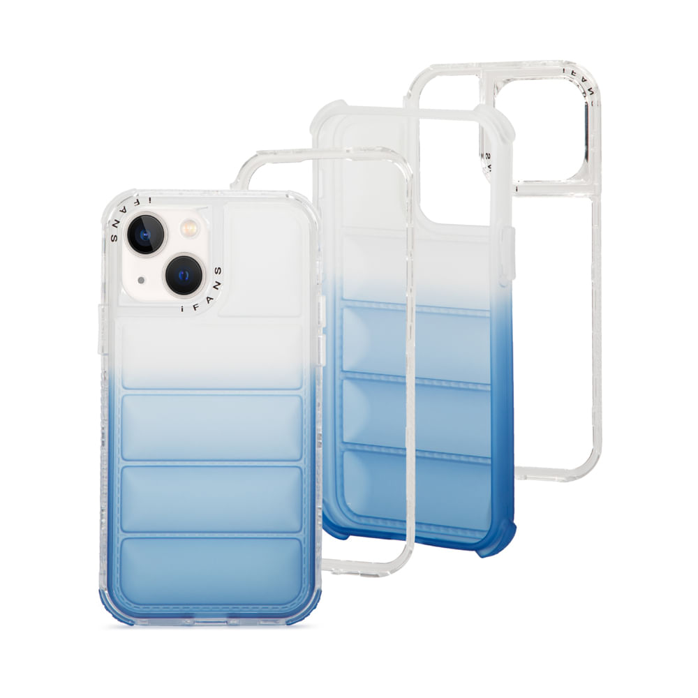 Case para iPhone 13/14/15, Protección 360 acabado puffer, degradado azul