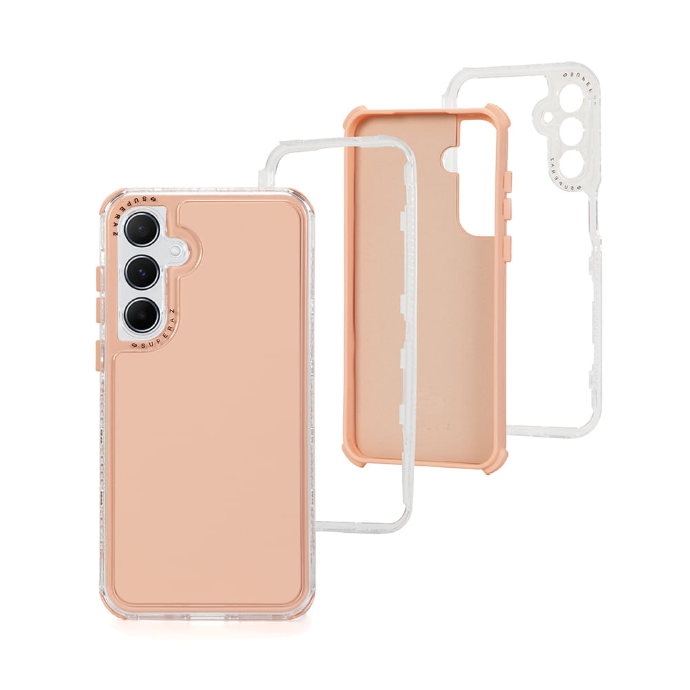 Case para Samsung Galaxy A55 protección 360, 3 capas de protección, rosado