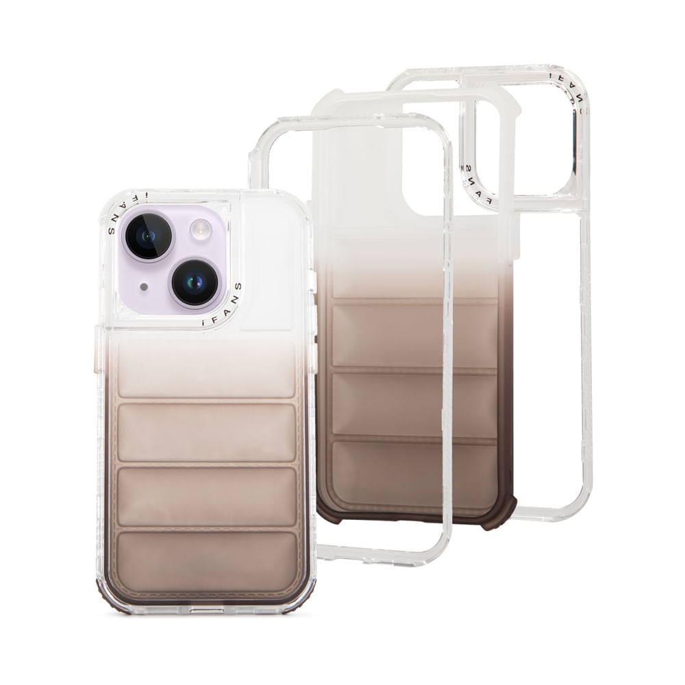 Case para iPhone 13/14/15, Protección 360 acabado puffer, degradado marrón