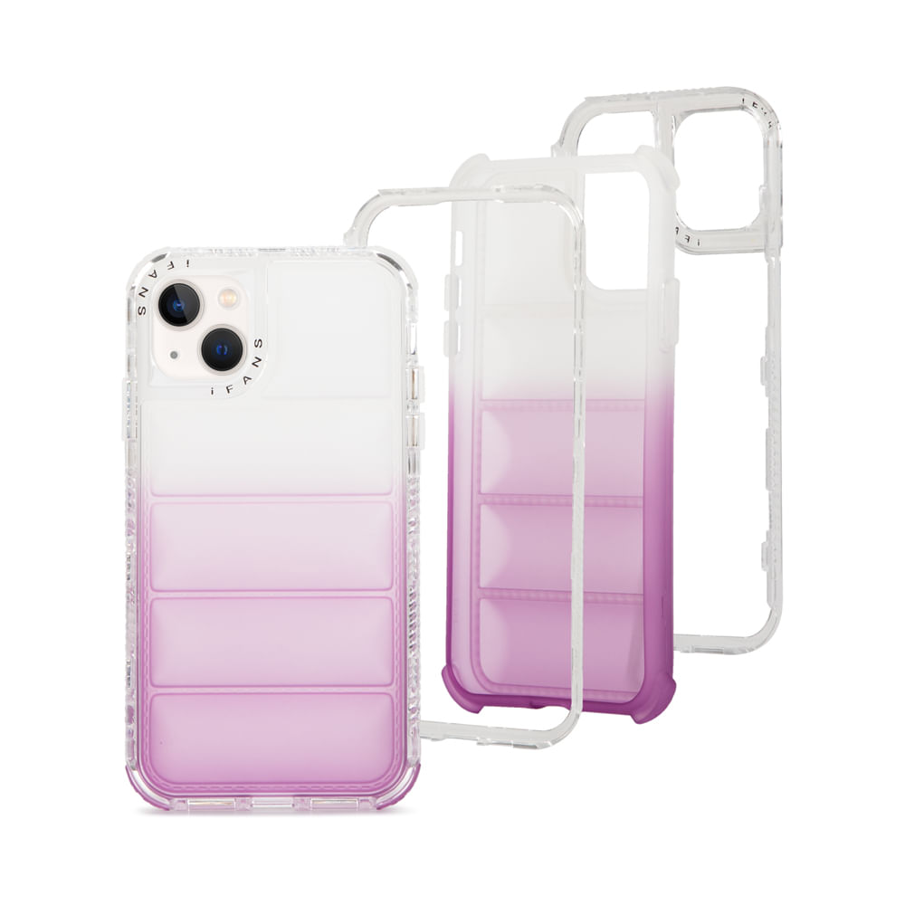 Case para iPhone 13/14/15, Protección 360 acabado puffer, degradado morado