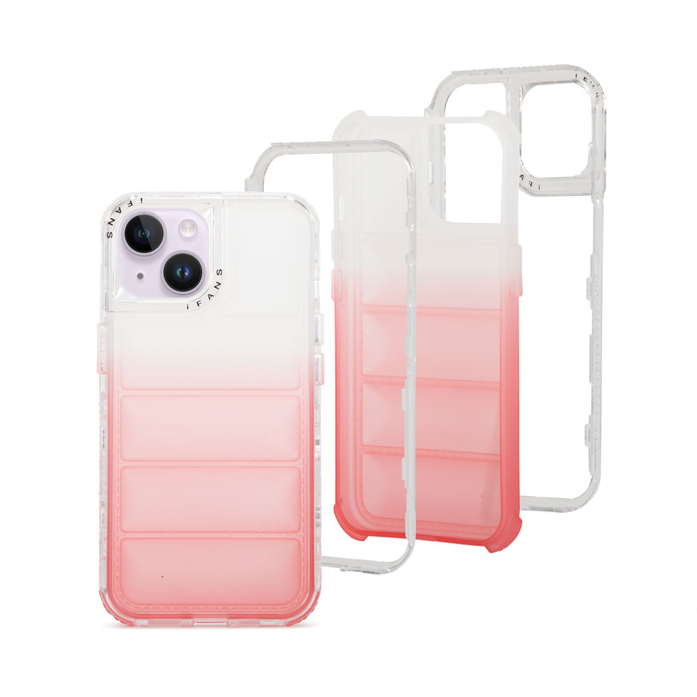 Case para iPhone 13/14/15, Protección 360 acabado puffer, degradado rosado