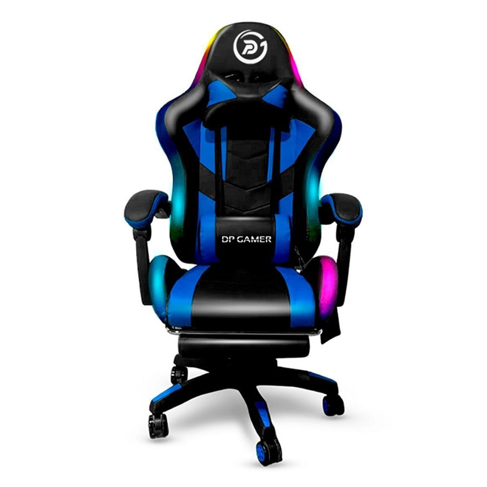 Silla Gamer DP PRO-LB luz RGB parlante, masajeador, azul negro
