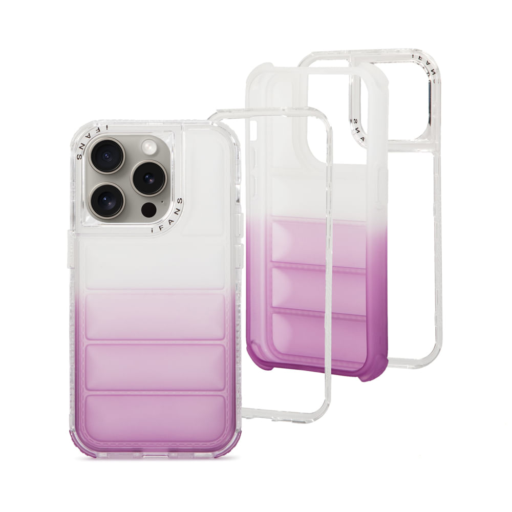 Case para iPhone 15 Pro Protección 360 acabado puffer, degradado morado