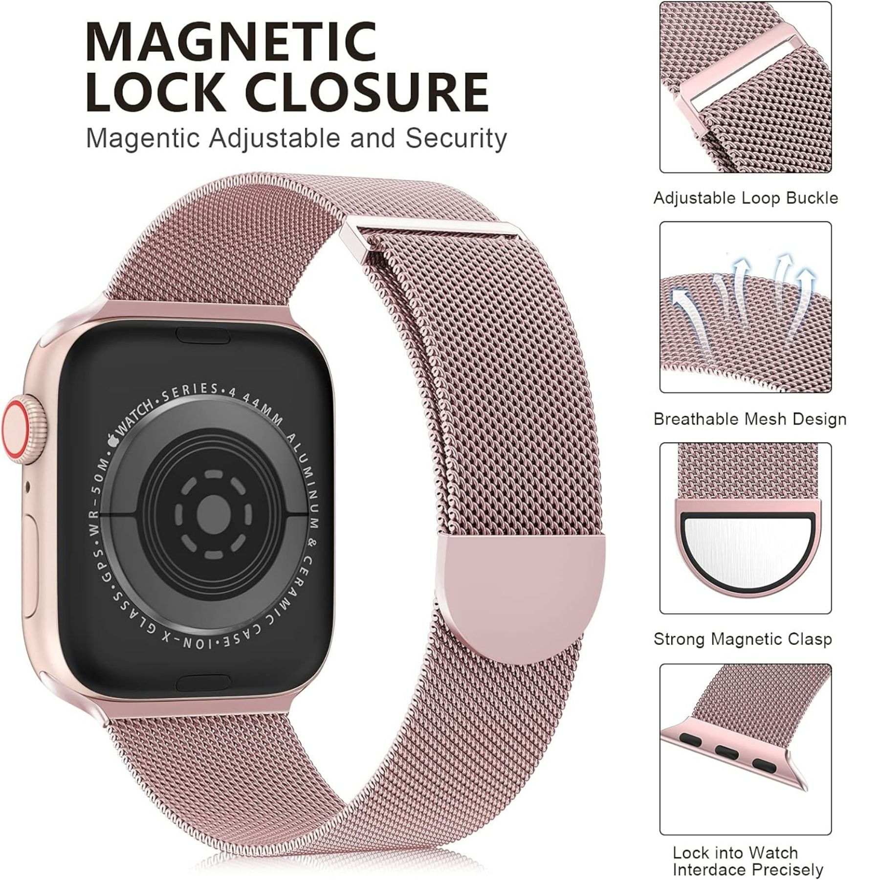 Imagen 2 del producto Correa Acero Milanese Loop Semicircular Para Apple Watch Rosa 42/44/45/49mm