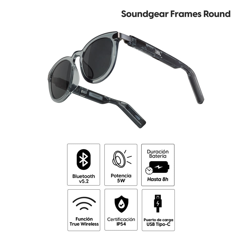 Imagen 2 del producto Lentes de sol JBL Soundgear Frames Round, IP54, hasta 8 horas, micrófono, negro