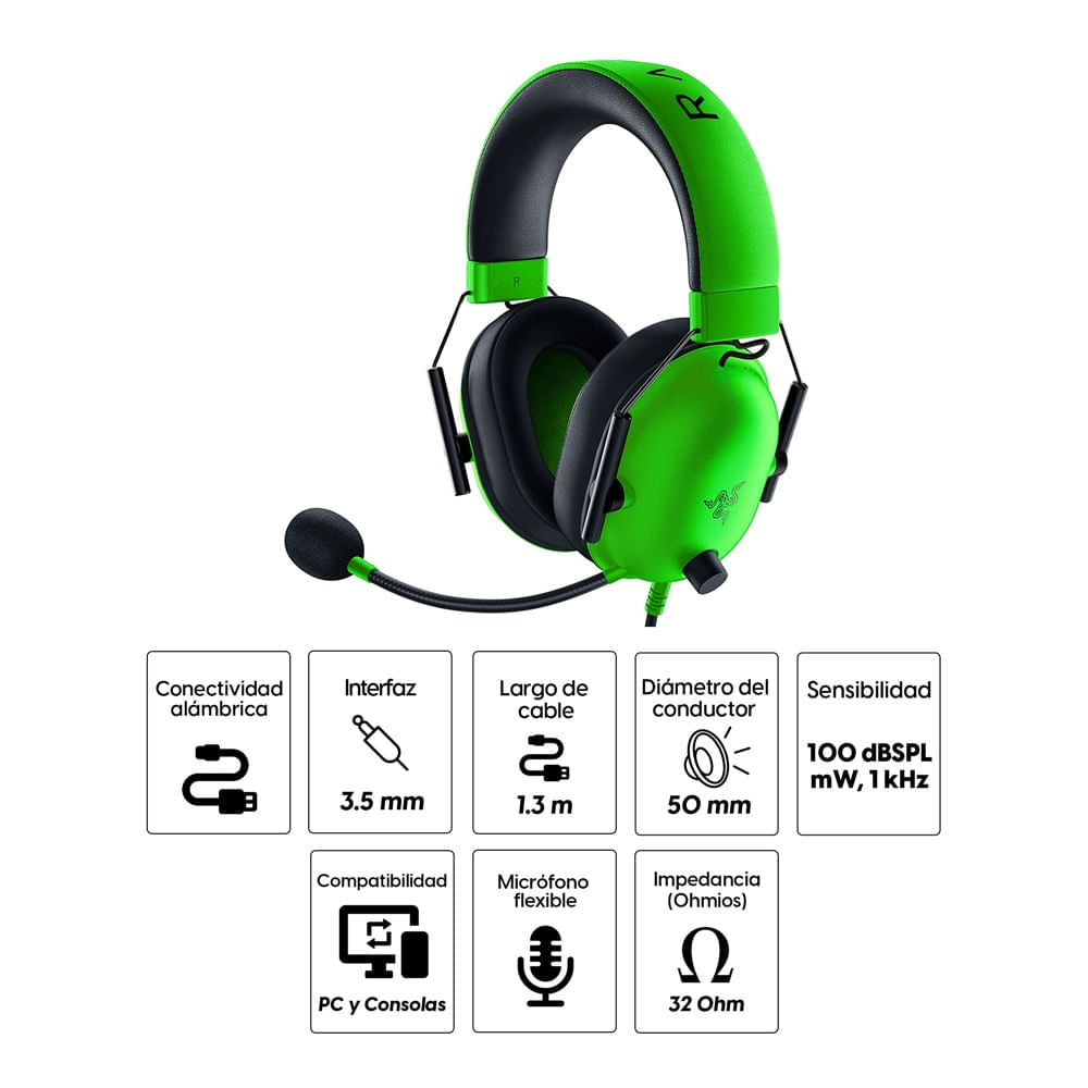 Imagen 2 del producto Audífonos gamer Razer Blackshark V2 X alámbrico, jack 3.5 mm, verde