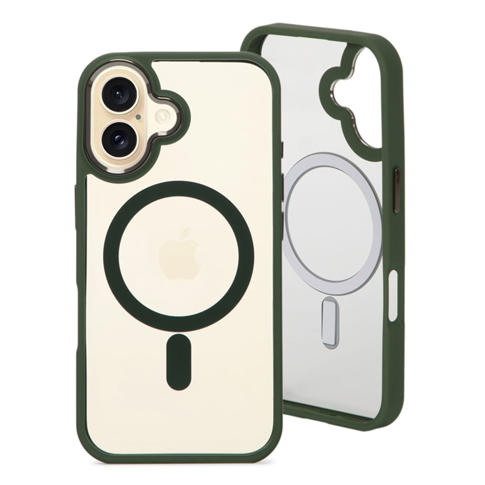 Imagen 1 del producto Case para iPhone 16 con MagSafe para carga inalámbrica, rígido, transparente con verde