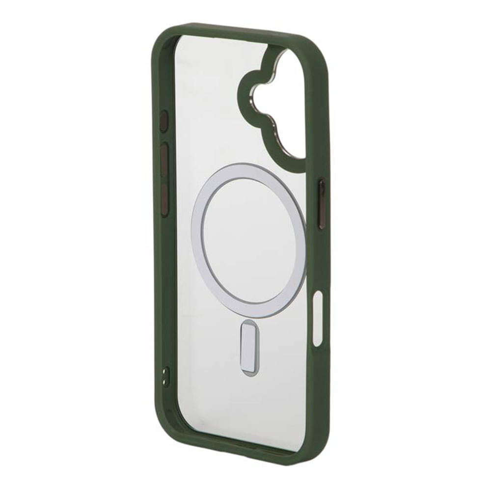 Imagen 2 del producto Case para iPhone 16 con MagSafe para carga inalámbrica, rígido, transparente con verde