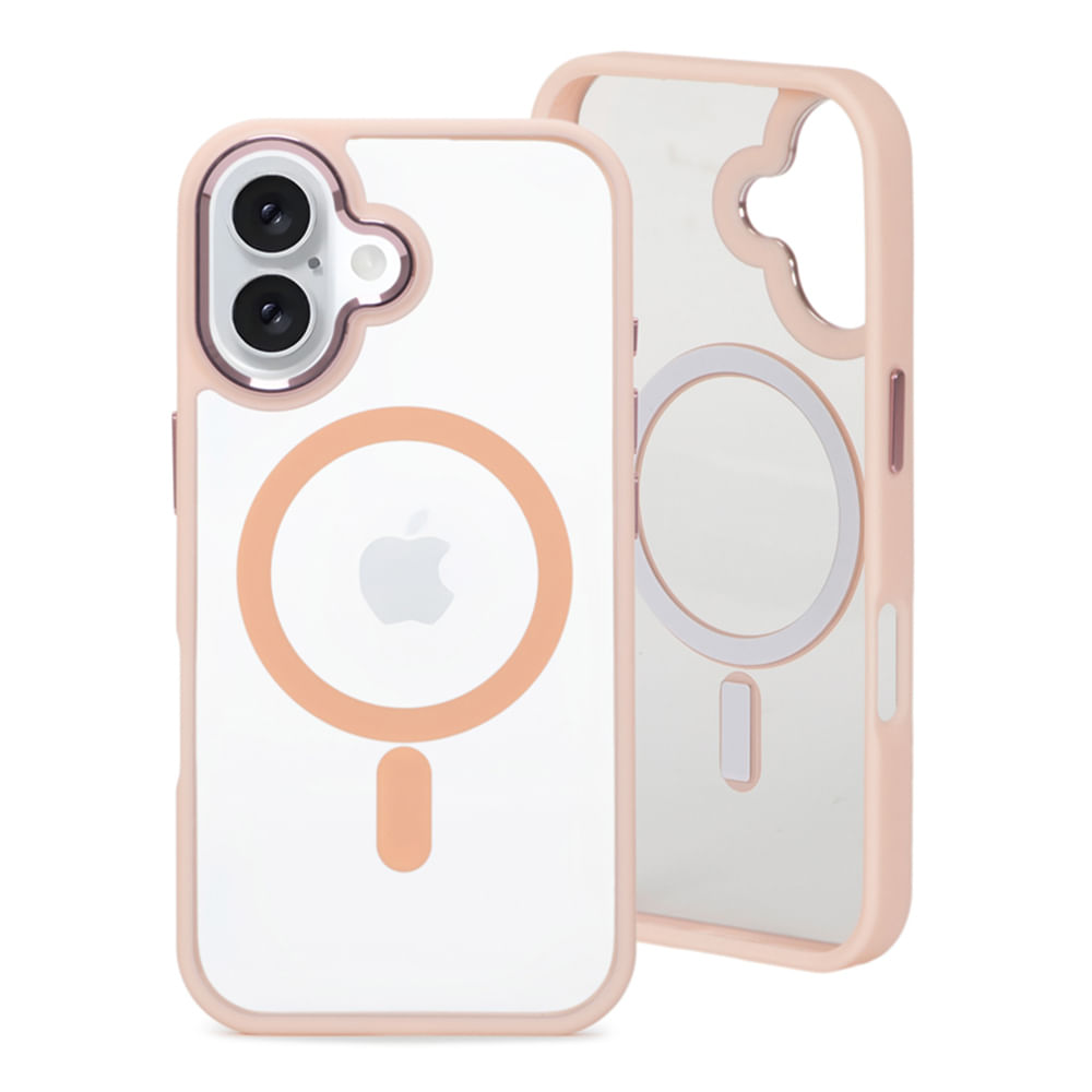 Imagen 1 del producto Case para iPhone 16 con MagSafe para carga inalámbrica, rígido, transparente con rosado