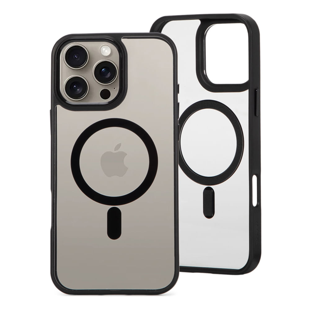 Case para iPhone 16 Pro Max con MagSafe para carga inalámbrica, rígido, transparente con negro