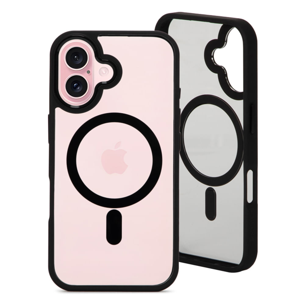 Case para iPhone 16 con MagSafe para carga inalámbrica, rígido, transparente con negro