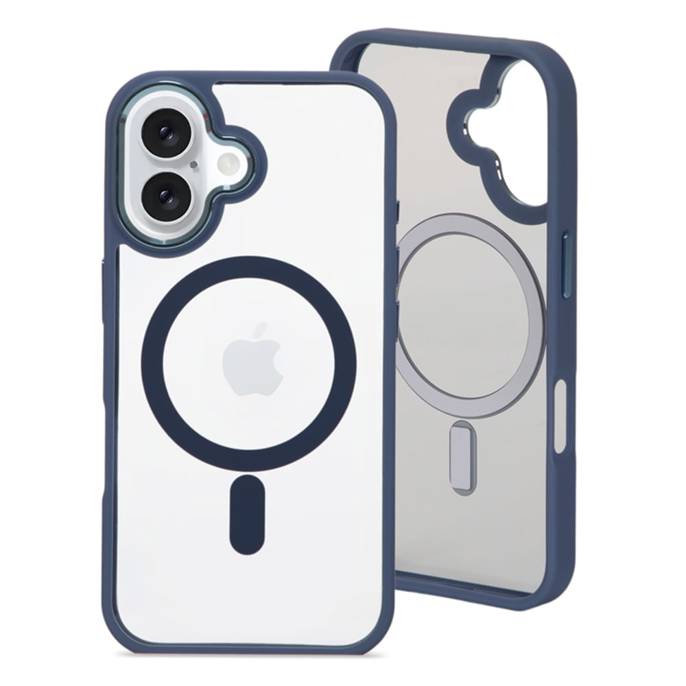 Imagen 1 del producto Case para iPhone 16 con MagSafe para carga inalámbrica, rígido, transparente con azul