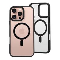 Case para iPhone 16 Pro con MagSafe para carga inalámbrica, rígido, transparente con negro