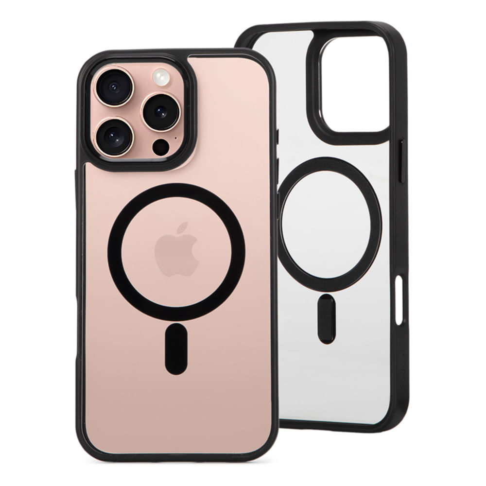 Case para iPhone 16 Pro con MagSafe para carga inalámbrica, rígido, transparente con negro