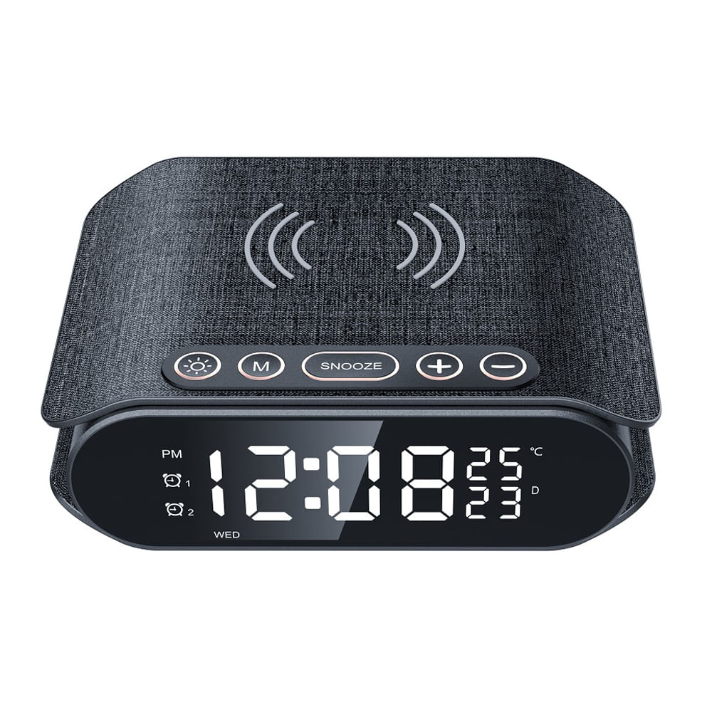 Reloj digital Coolbox con cargador inalámbrico 15W, USB- A, negro