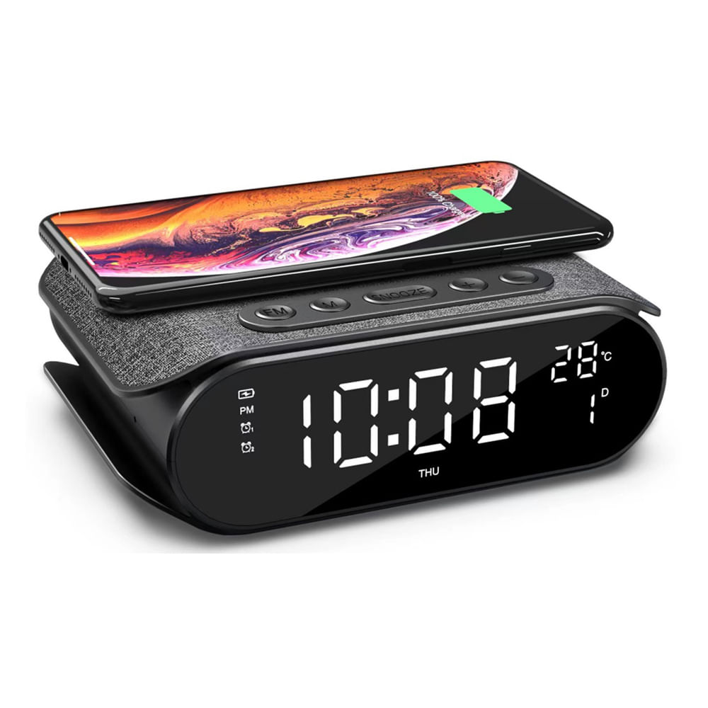 Imagen 2 del producto Reloj digital Coolbox con cargador inalámbrico 15W, USB- A, negro