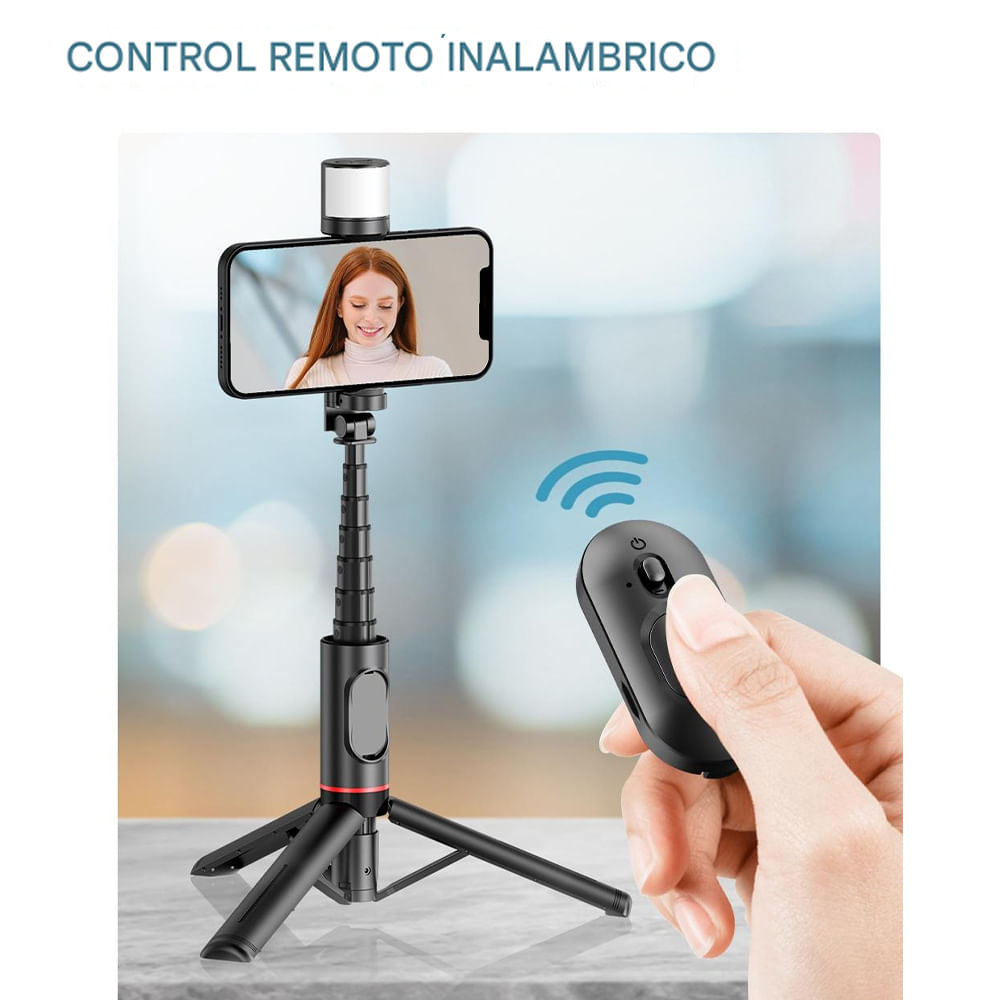 Imagen 2 del producto Selfie Stick Coolbox GMobile Q12S trípode, plegable, con control remoto bluetooth y con luz, extendible hasta 70 cm, negro
