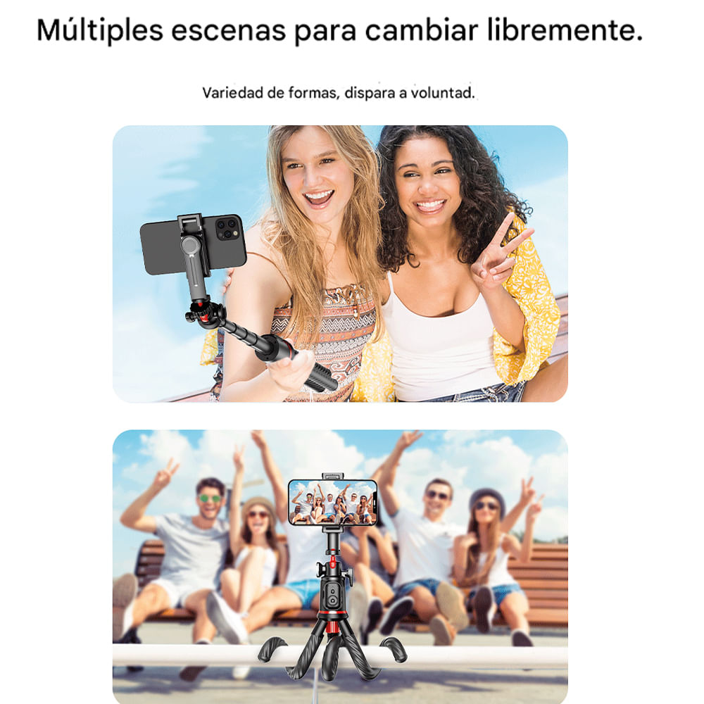 Imagen 2 del producto Selfie Stick Coolbox GMobile C03 trípode en forma de pulpo, extendible hasta 66 cm, compatible con celulares y cámaras, negro