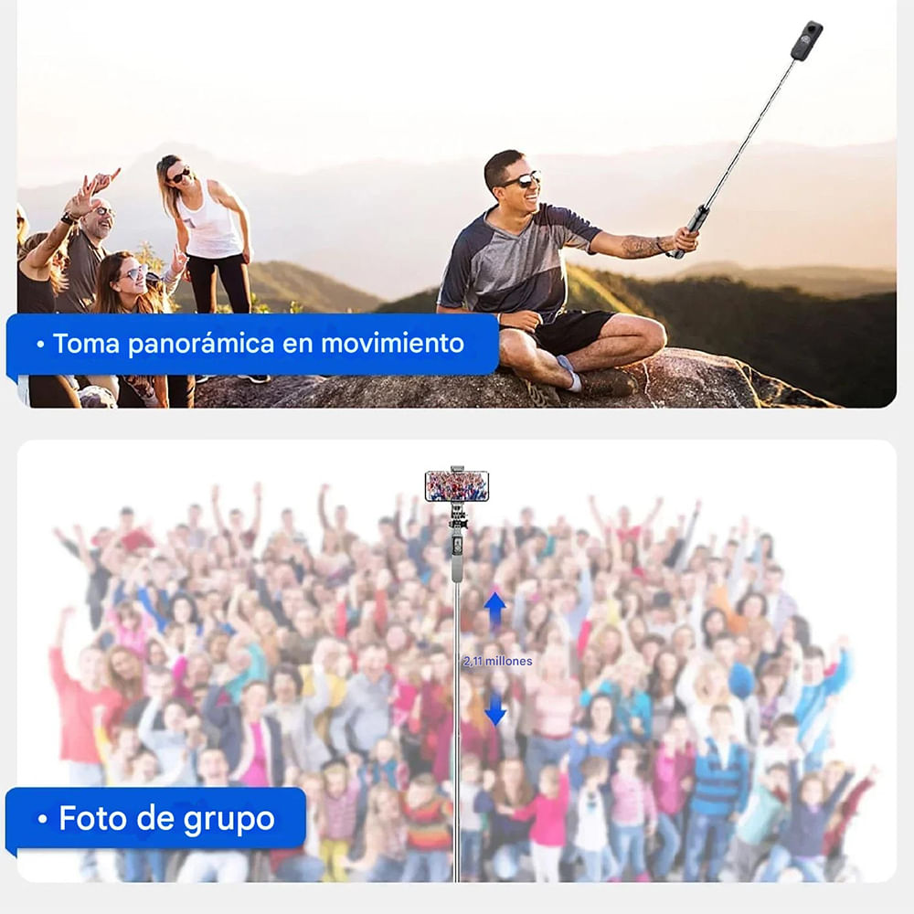 Imagen 2 del producto Selfie Stick Coolbox GMobile C07 trípode, con bluetooth, gira 360°, extendible hasta 2m, negro