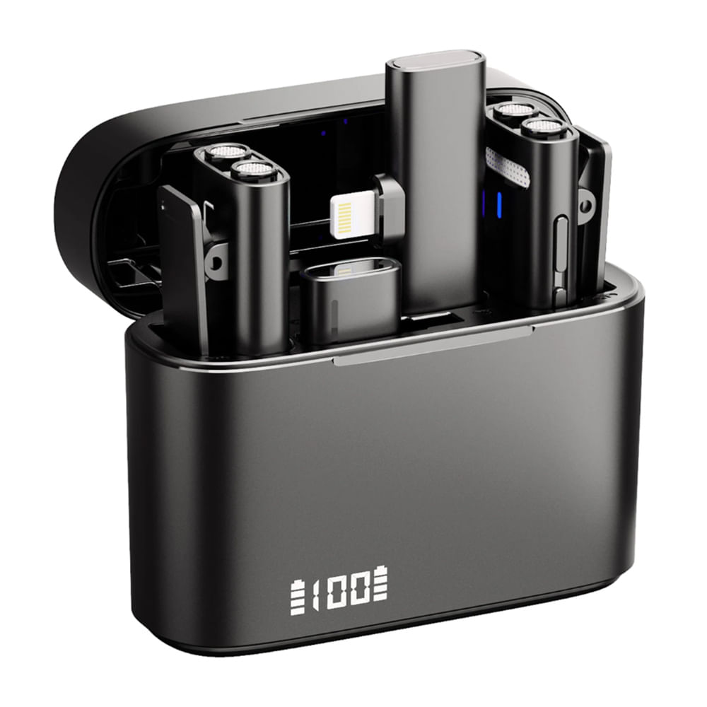 Micrófono inalámbrico Lavalier Hippo M31 doble micrófono con estuche, receptor con conectores tipo-C y Lightning
