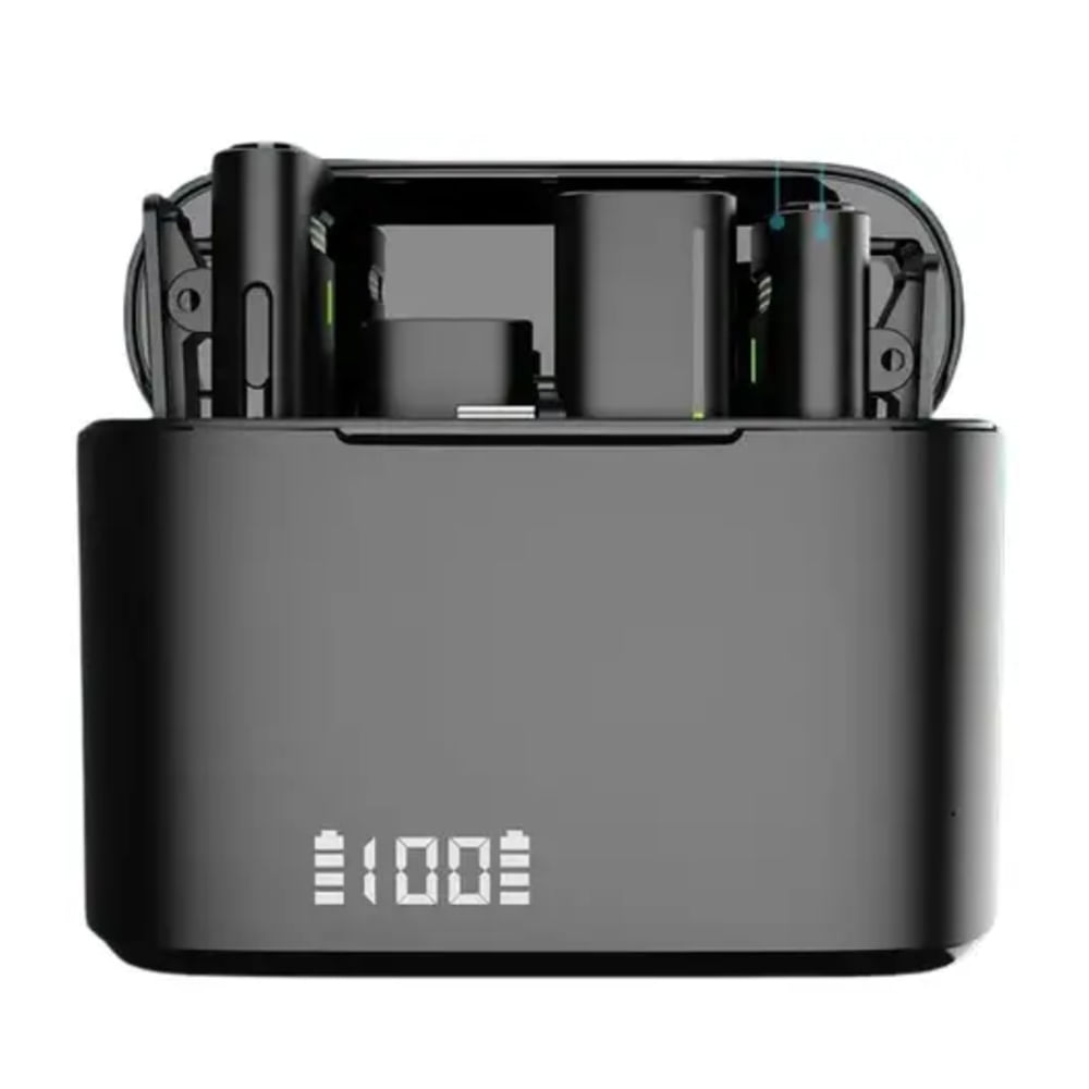 Imagen 2 del producto Micrófono inalámbrico Lavalier Hippo M31 doble micrófono con estuche, receptor con conectores tipo-C y Lightning
