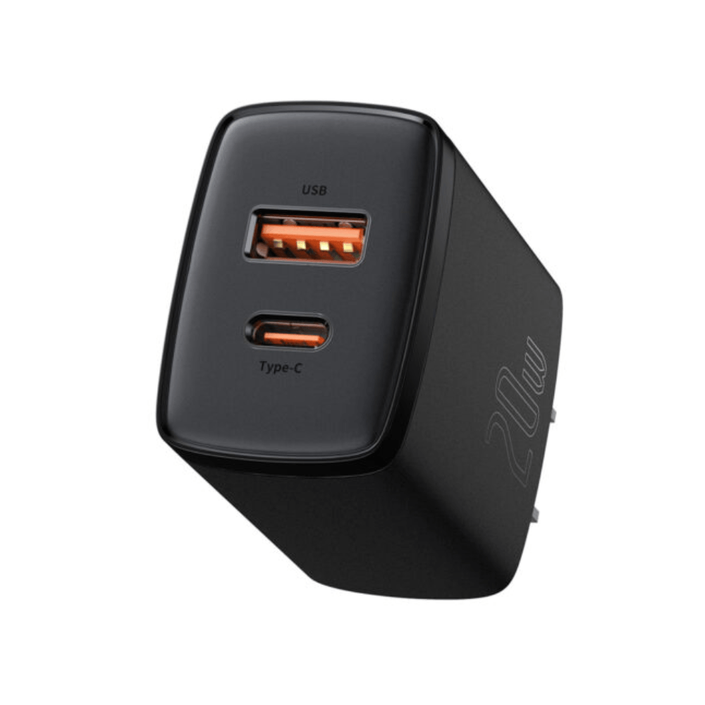 Imagen 1 del producto Cargador de pared Baseus tipo USB y USB-C, cable Lightning, 20W, 1m, negro