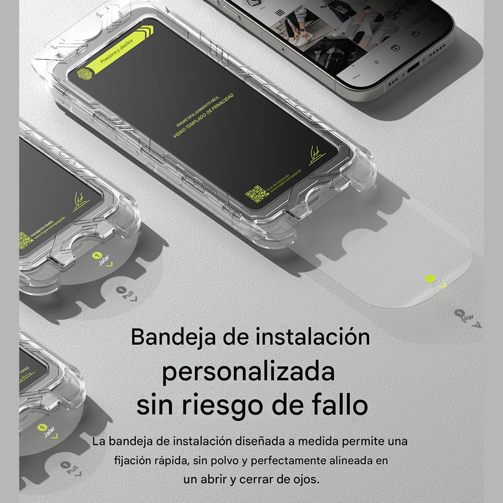 Imagen 2 del producto Protector de pantalla anti espía para iPhone 16 pro, easy slide con instalador, 2 unidades