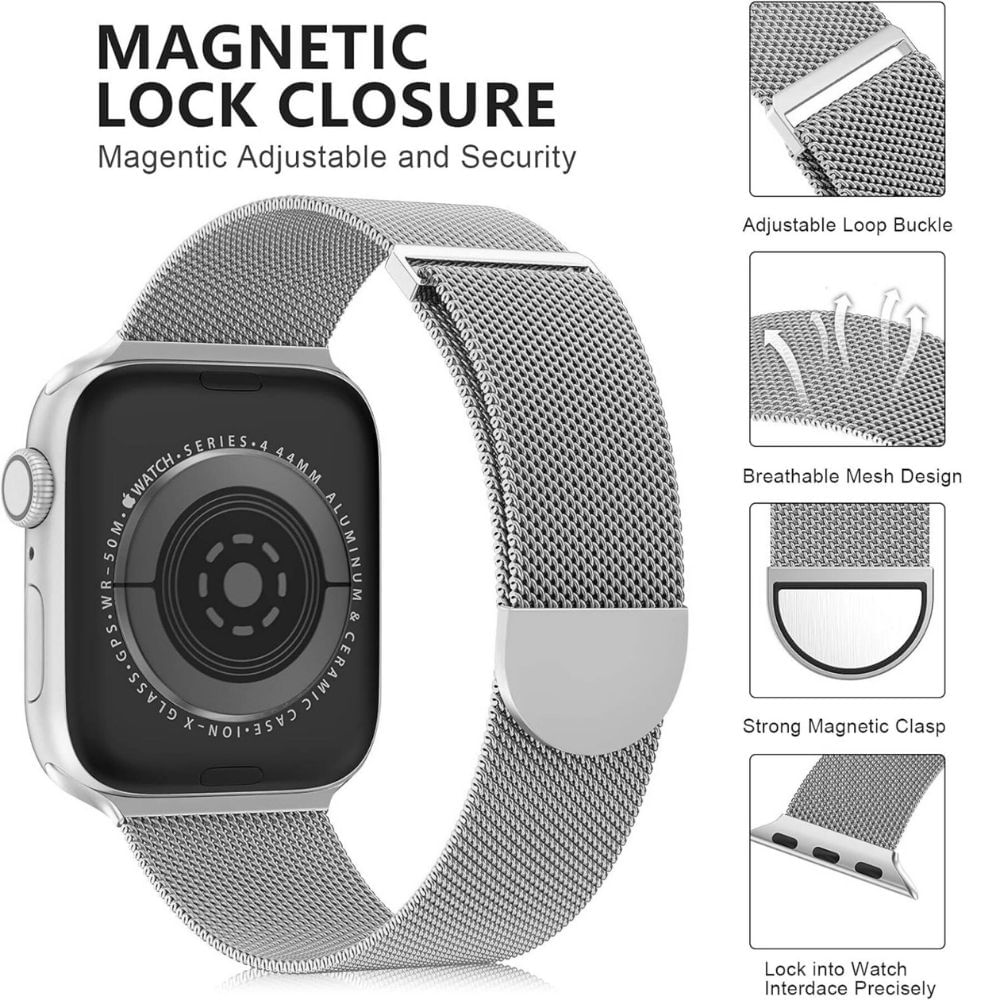Imagen 2 del producto Correa de Acero Milanese Loop Semicircular Para Apple Watch Plata 42/44/45/49mm