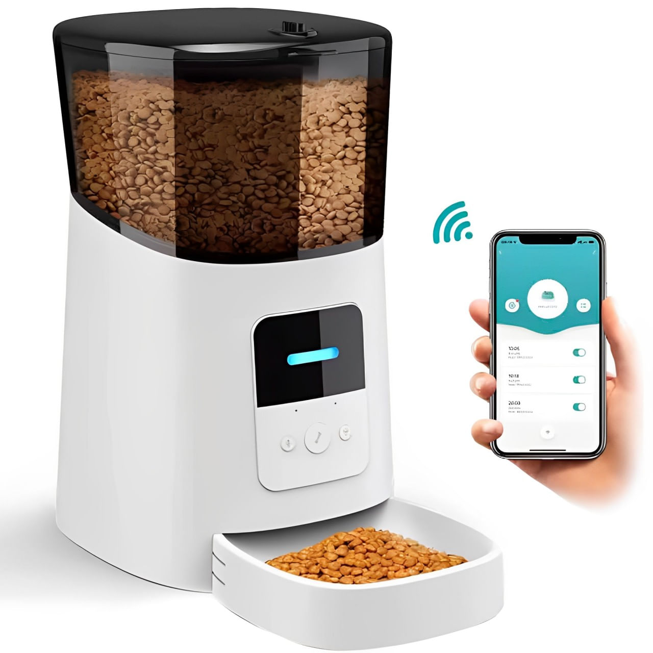 Dispensador de comida Boomers para mascotas, 6 litros, automático, Wi-Fi, blanco