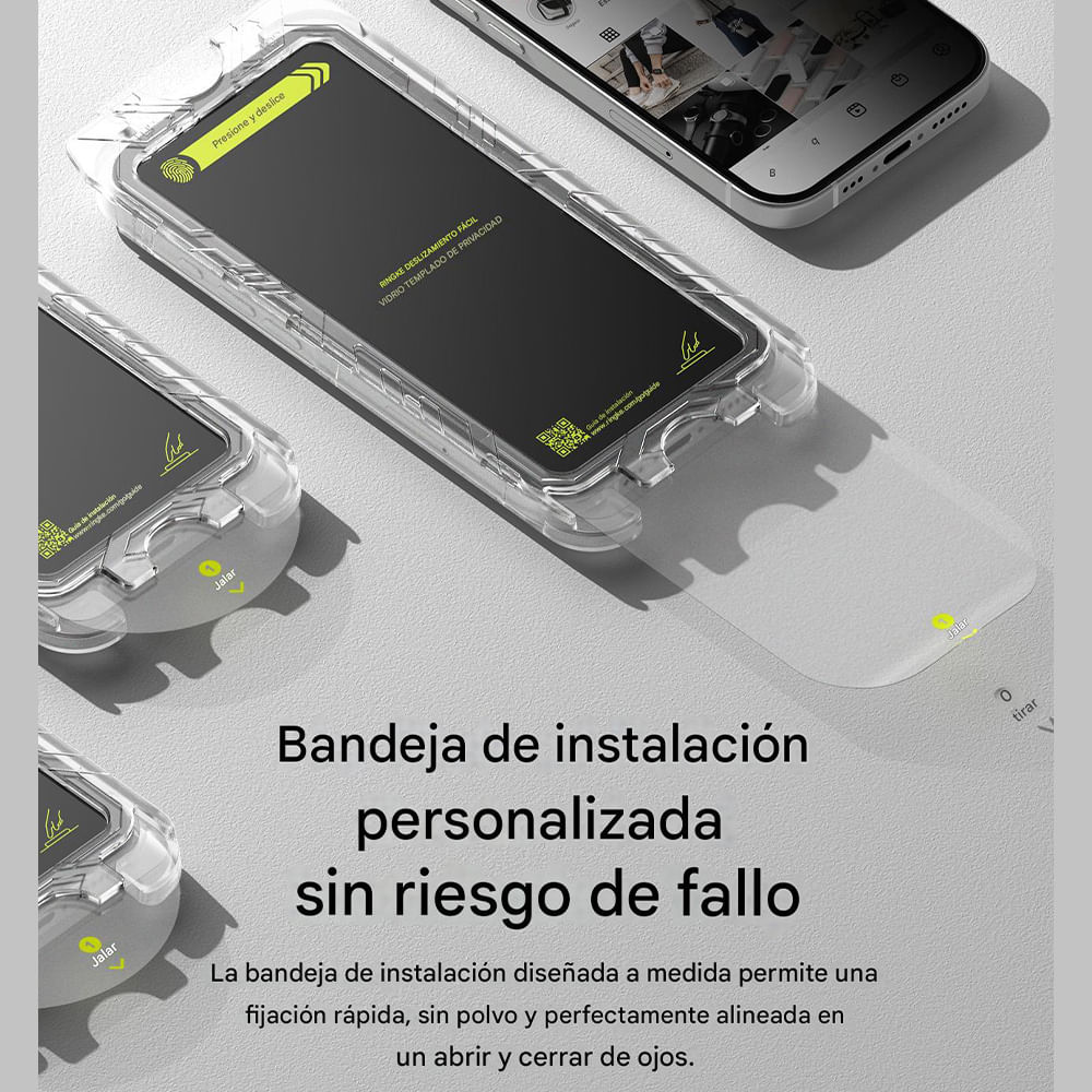 Imagen 2 del producto Protector de pantalla anti espía para iPhone 16 Plus / 15 Plus, easy slide con instalador, 2 unidades