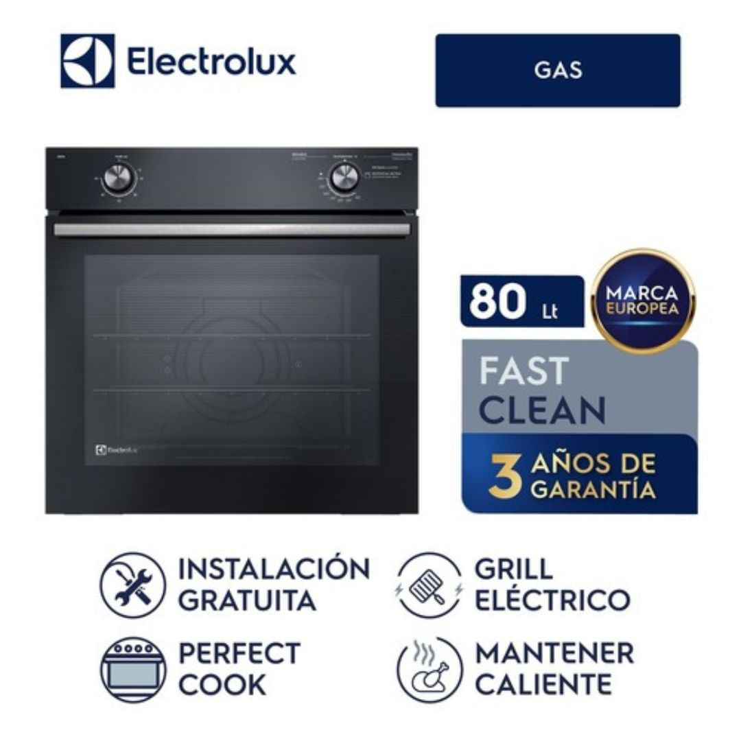 Imagen 2 del producto Horno empotrable a Gas Electrolux OE8GL, panel mecánico, capacidad 80 litros, negro