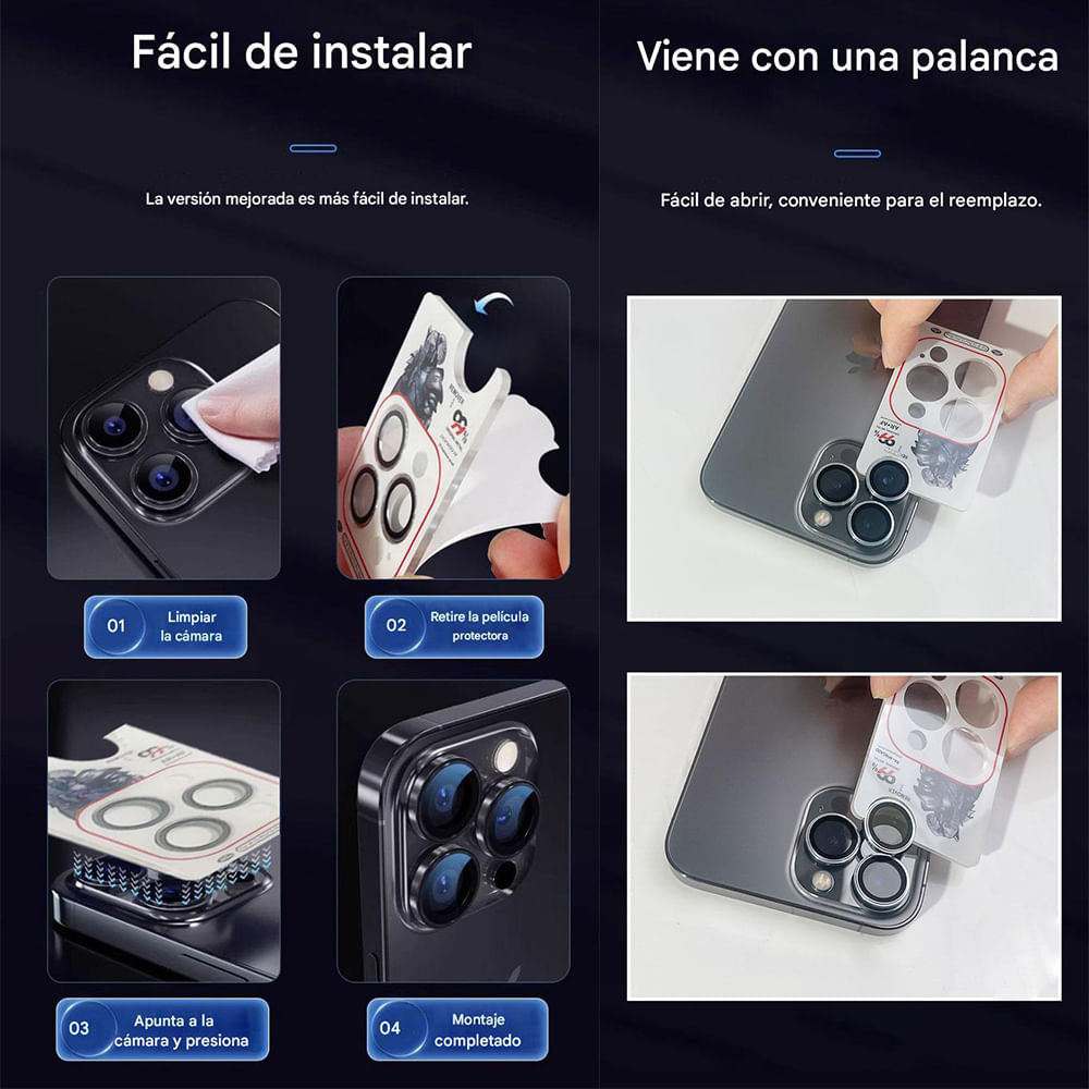 Imagen 2 del producto Protector de cámara para iPhone 16, transparente, con aplicador
