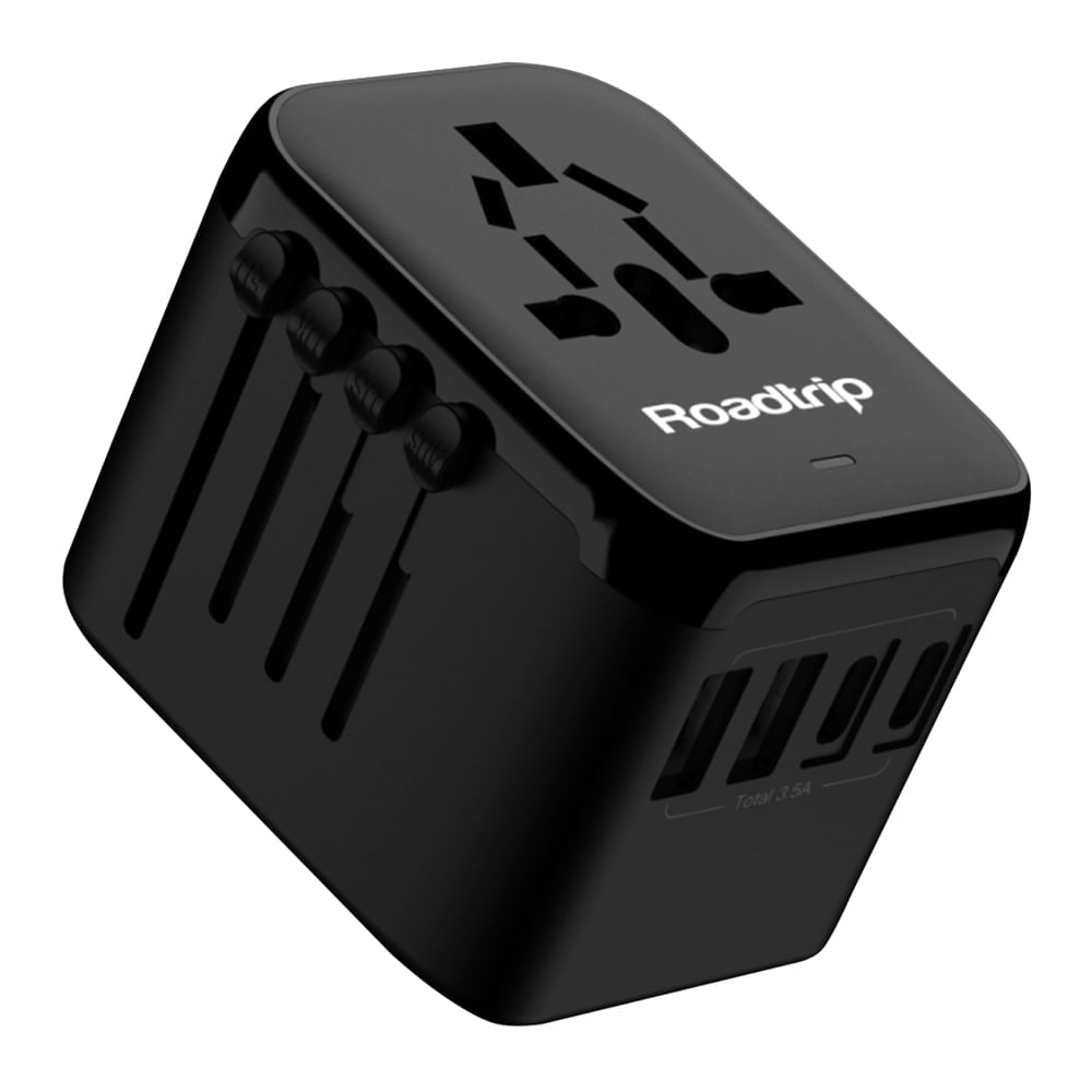 Cargador universal Roadtrip, tecnología GaN, 2 puertos USB y 2 puertos tipo USB-C, 20W, negro