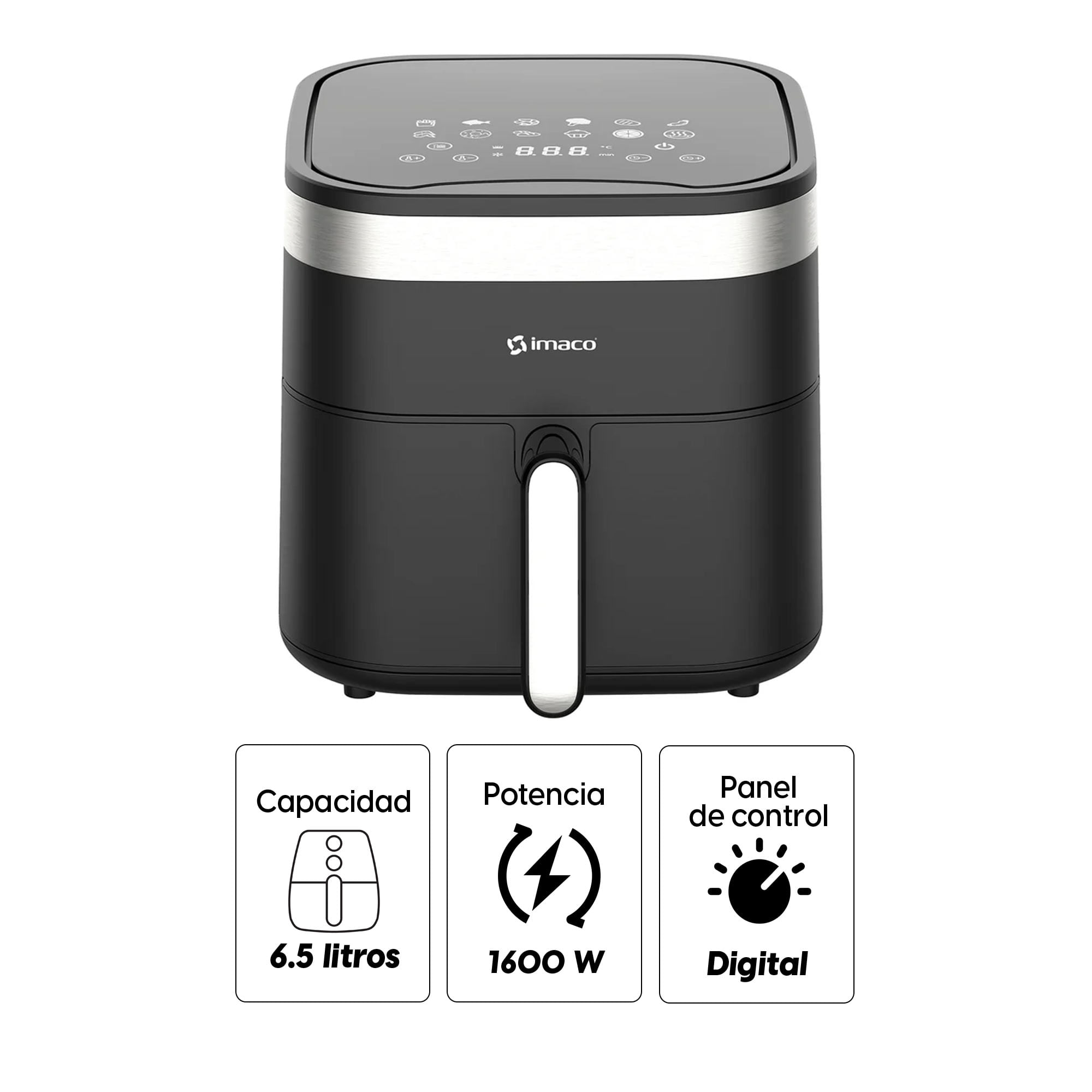 Imagen 2 del producto Freidora de aire Imaco AF6516D 1600w, 6.5 litros, panel digital, negro