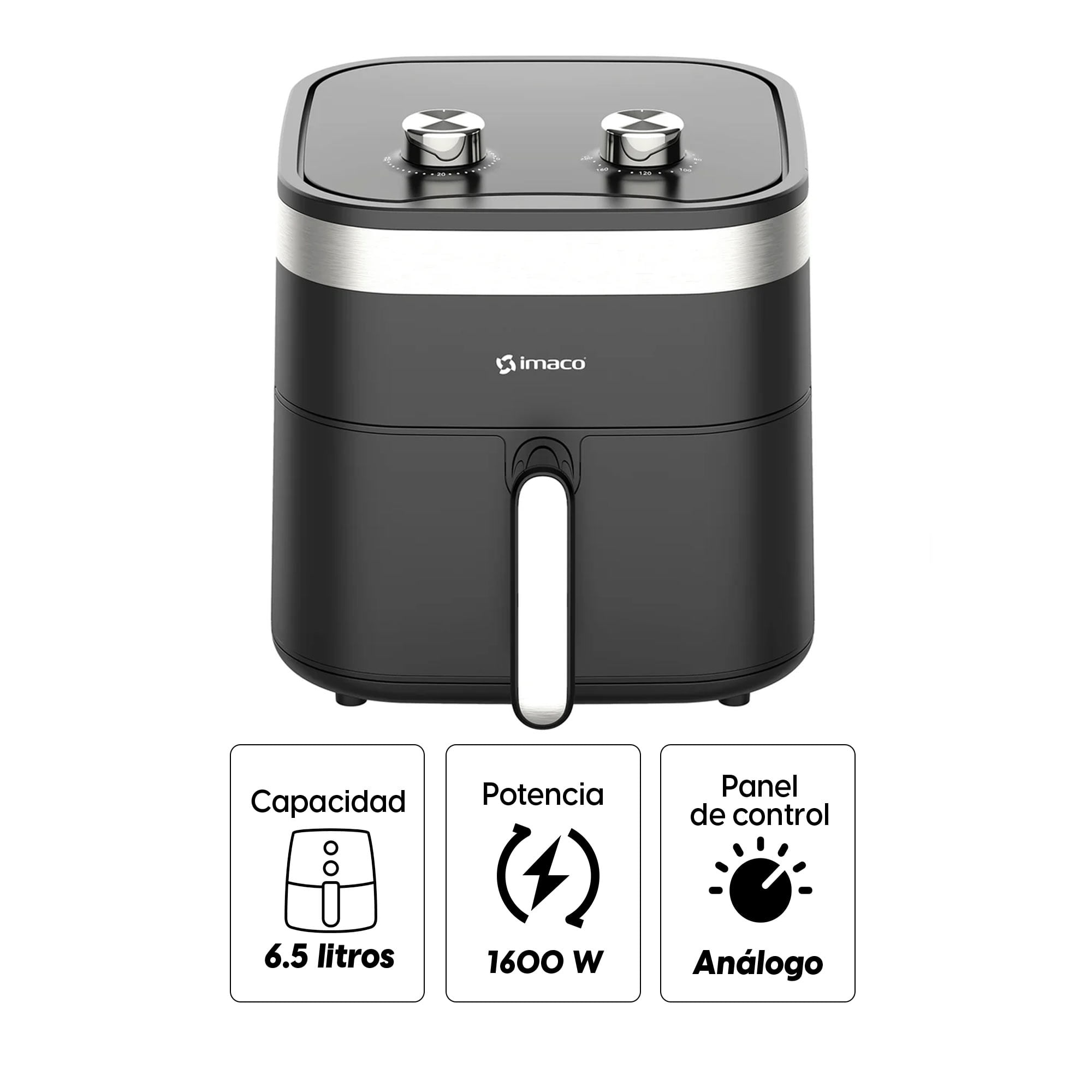 Imagen 2 del producto Freidora de aire mecánica Imaco AF6516M 1600w, 6.5 litros, panel análogo, negro