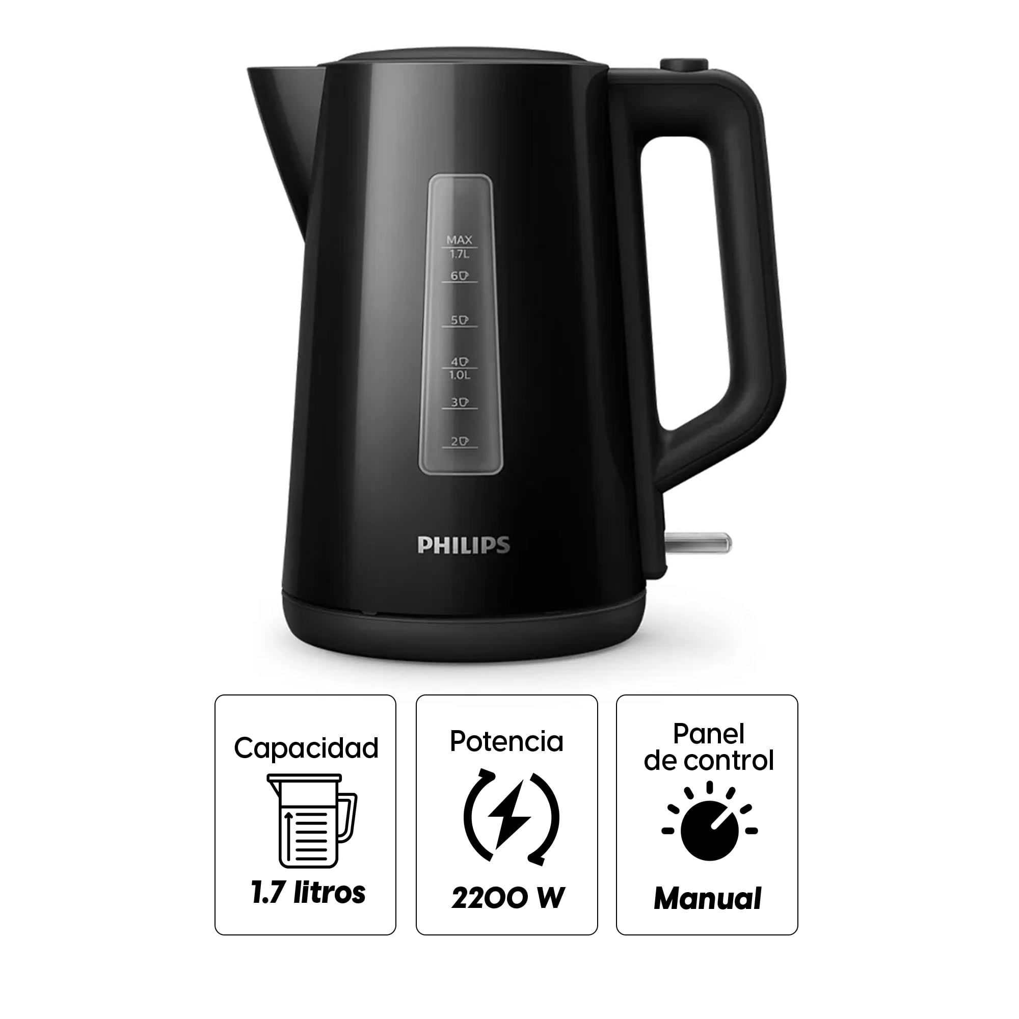Imagen 2 del producto Hervidor Philips HD9318_20 2200W, capacidad 1.7 litros, negro