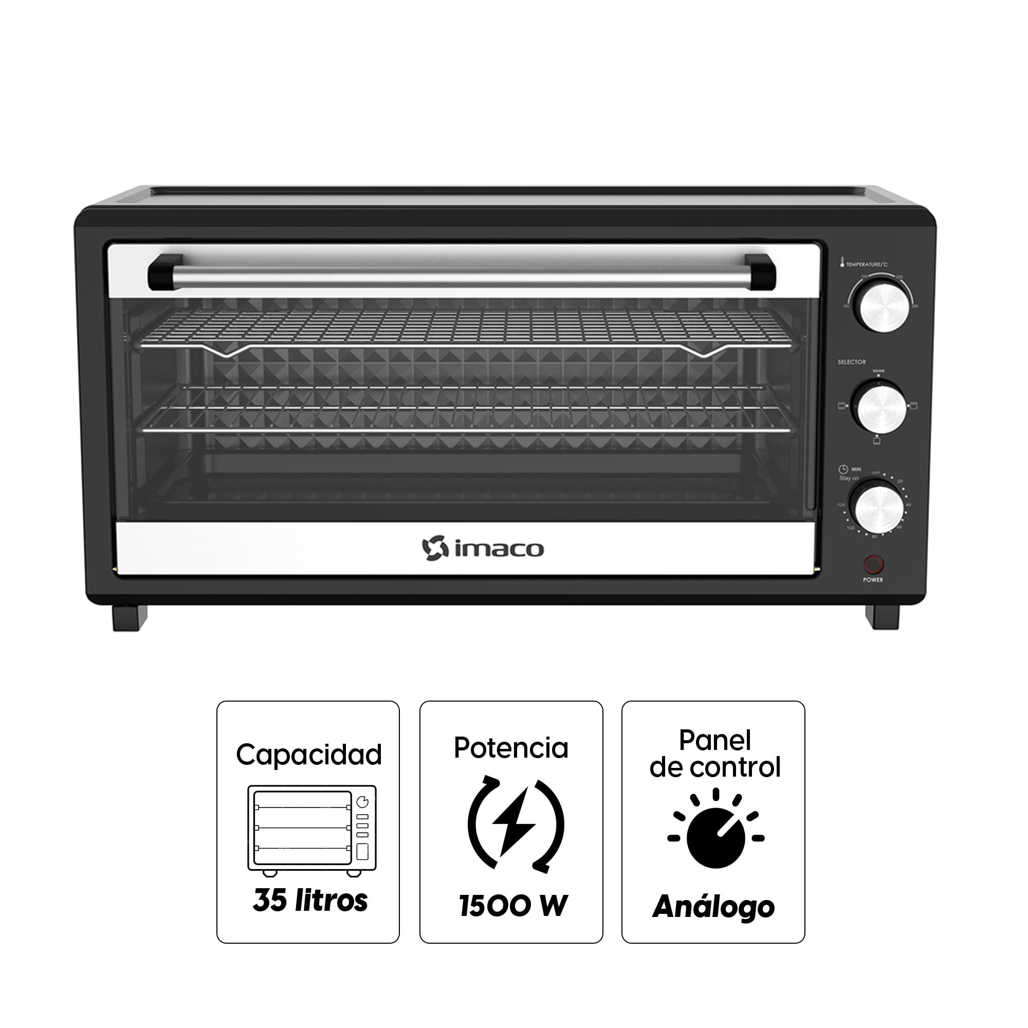 Imagen 2 del producto Horno eléctrico Imaco Double Cake HEB35DC 1500w, 35 litros, función especial para hacer pasteles, negro