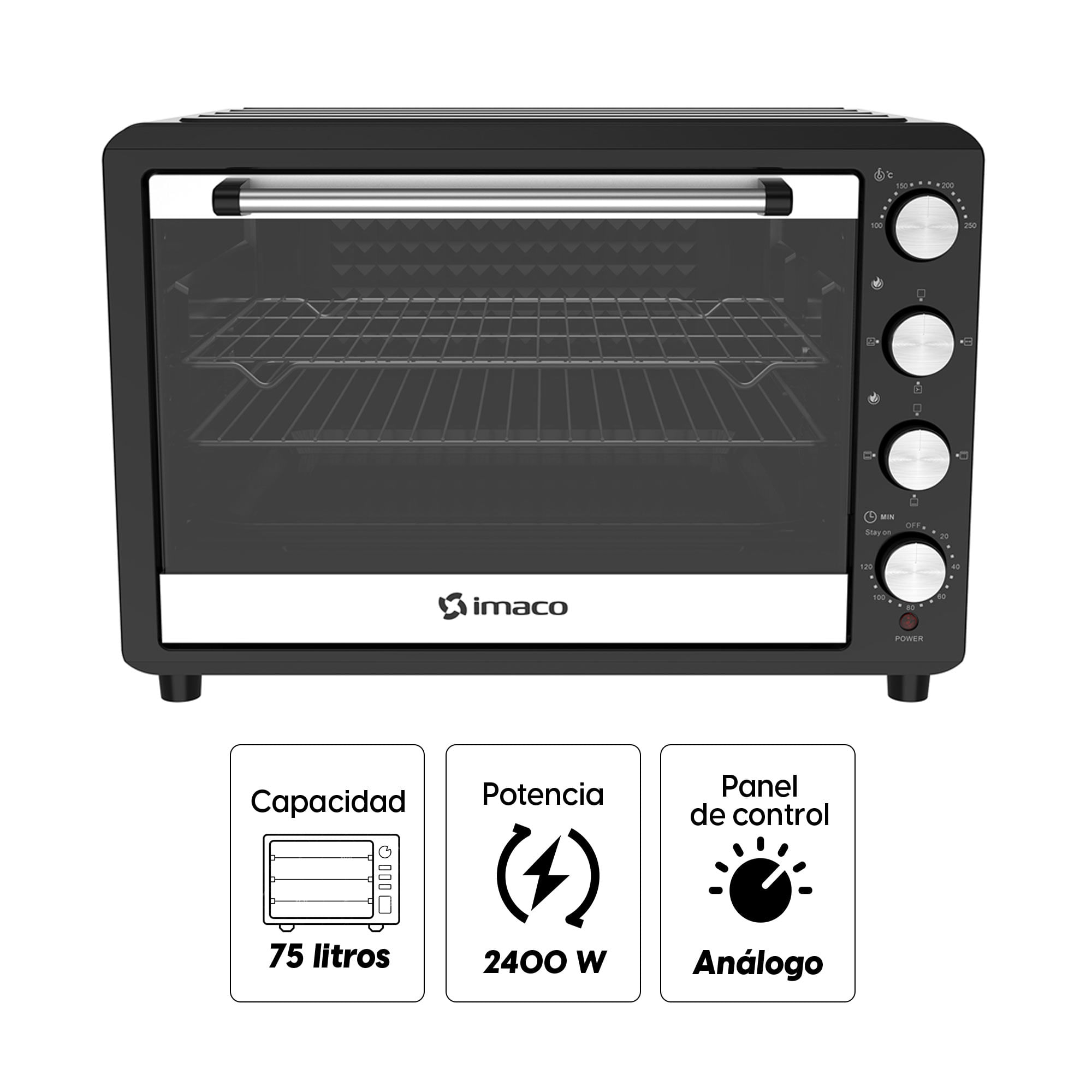 Imagen 2 del producto Horno rosticero eléctrico Imaco HEB75R 2400w, 75 litros, timer de 120 minutos, negro