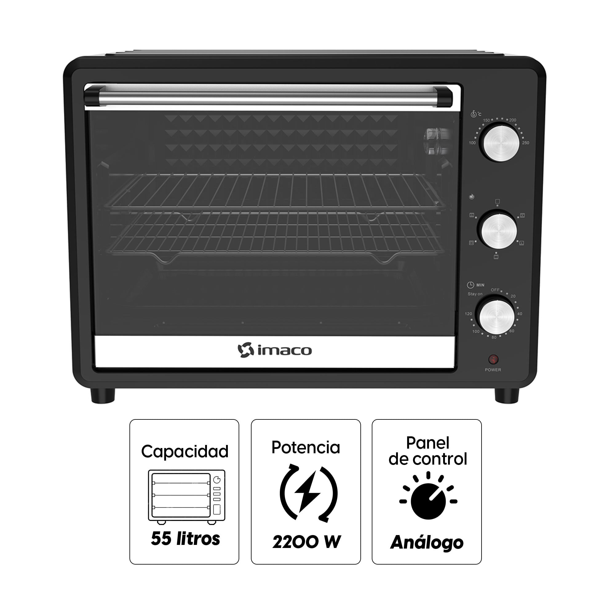 Imagen 2 del producto Horno rosticero eléctrico Imaco HEB55R 2200w, 55 litros, timer de 120 minutos, negro