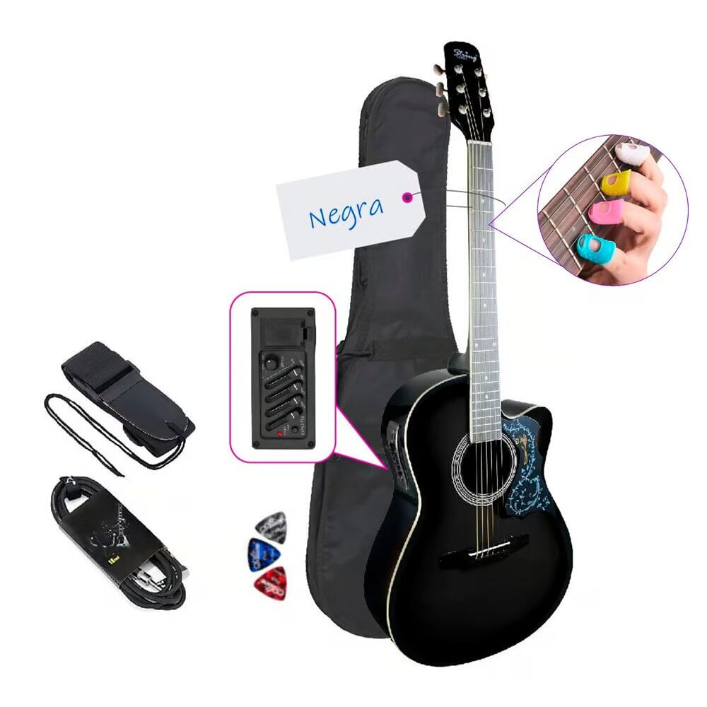 Imagen 1 del producto Guitarra Electroacústica de acabado gloss, tipo cuerdas nylon, negro
