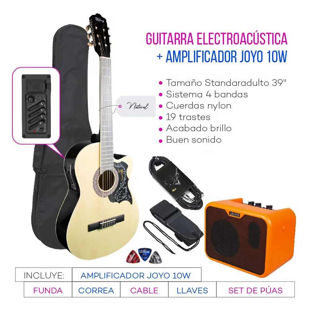 Imagen 2 del producto Pack Electroacústico tipo de cuerdas nylon, ecualizador 4 bandas, natural