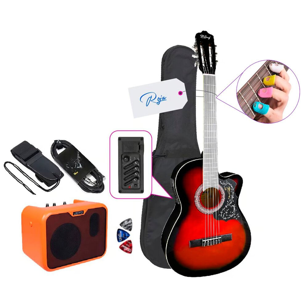Imagen 1 del producto Pack Electroacústico acabado gloss, tipo de cuerdas nylon, rojo
