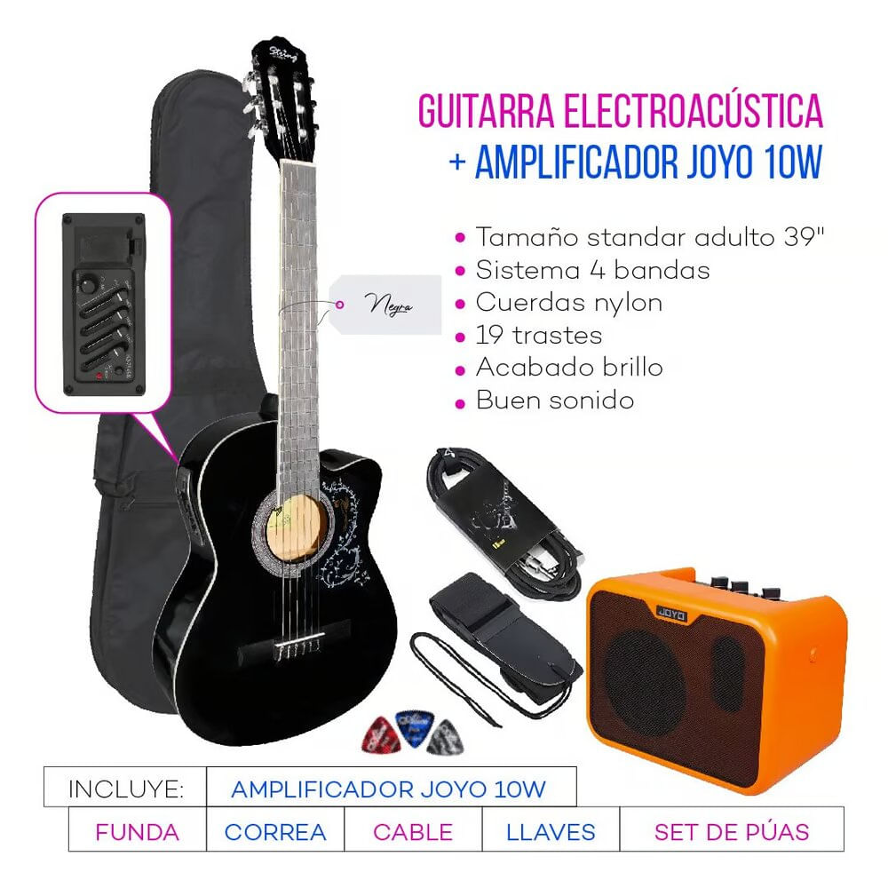Imagen 2 del producto Pack Electroacústico + Amplificador joyo, tipo de cuerdas nylon, negro