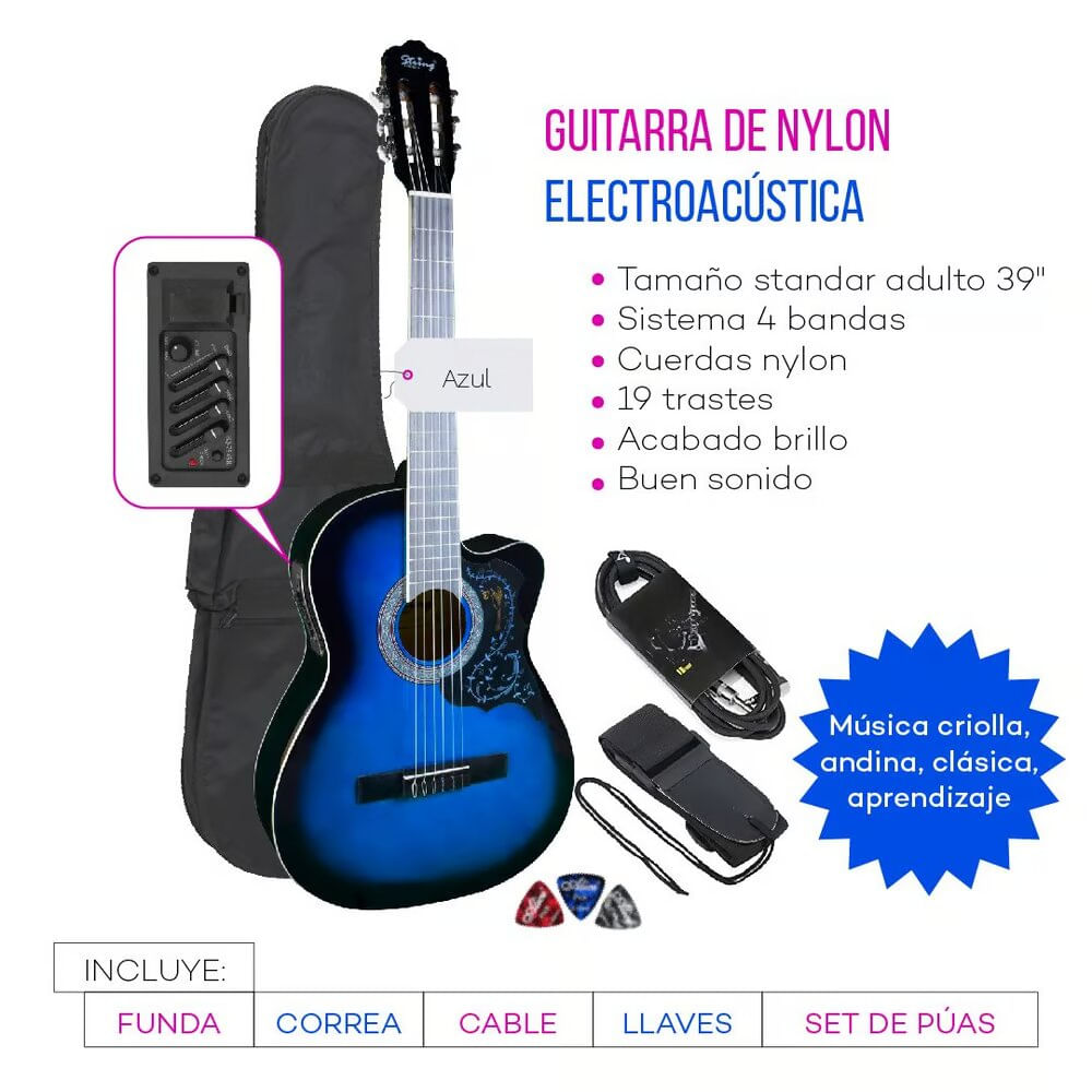 Imagen 2 del producto Guitarra Electroacústico, acabado gloss, clavijas abiertas, azul