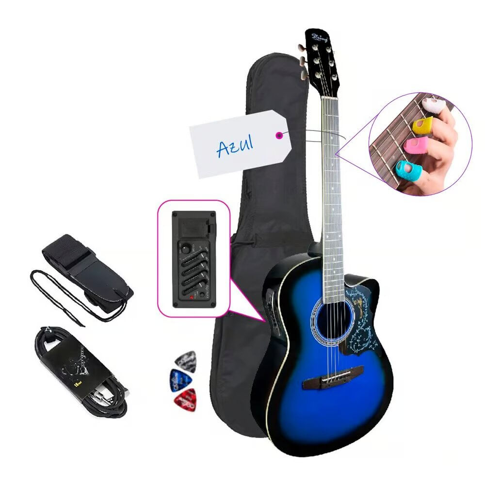 Imagen 1 del producto Guitarra Electroacústico, acabado gloss, clavijas abiertas, azul