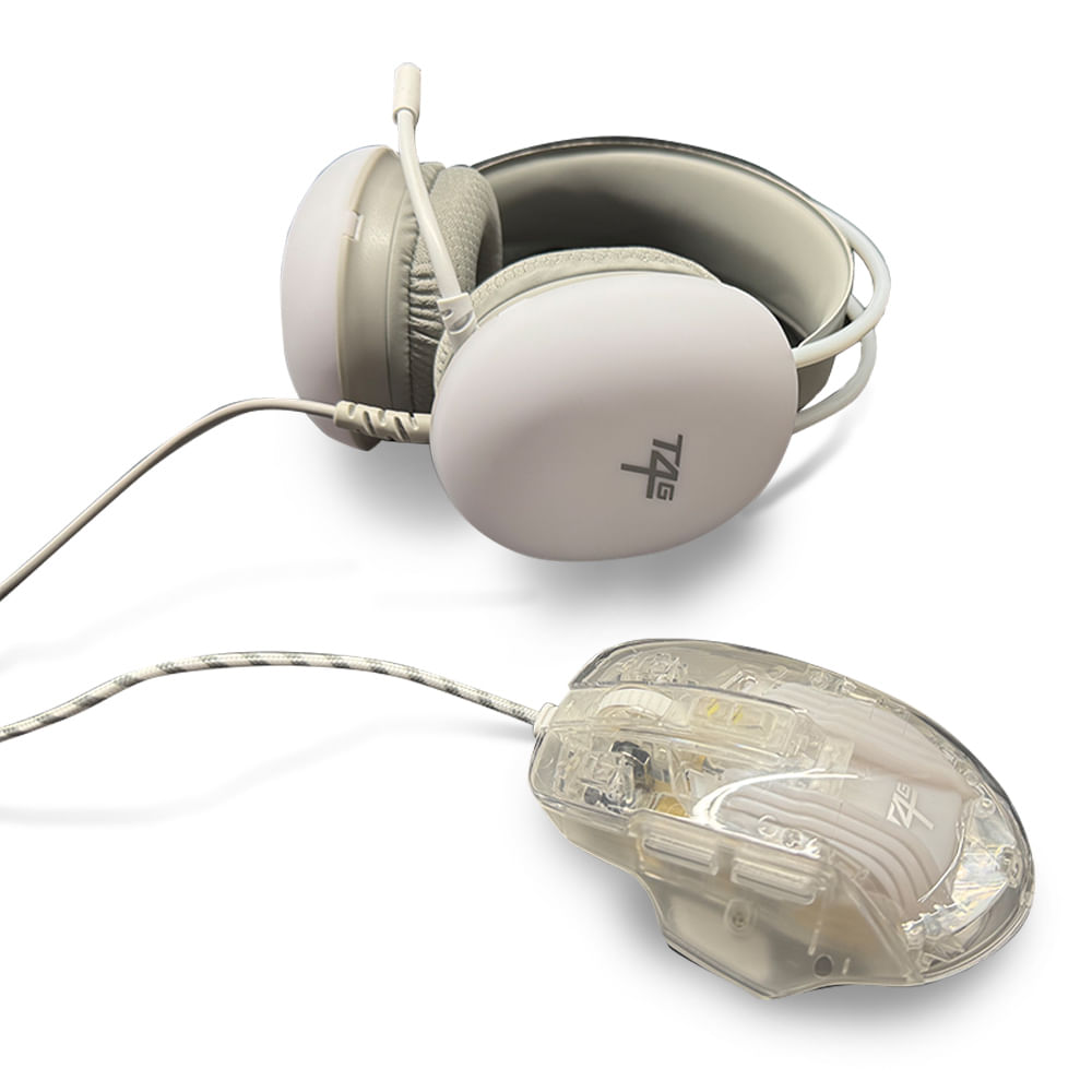 Audífonos gamer Coolbox T4G transparente RGB + Mouse Coolbox Teraware 3600 dpi RGB