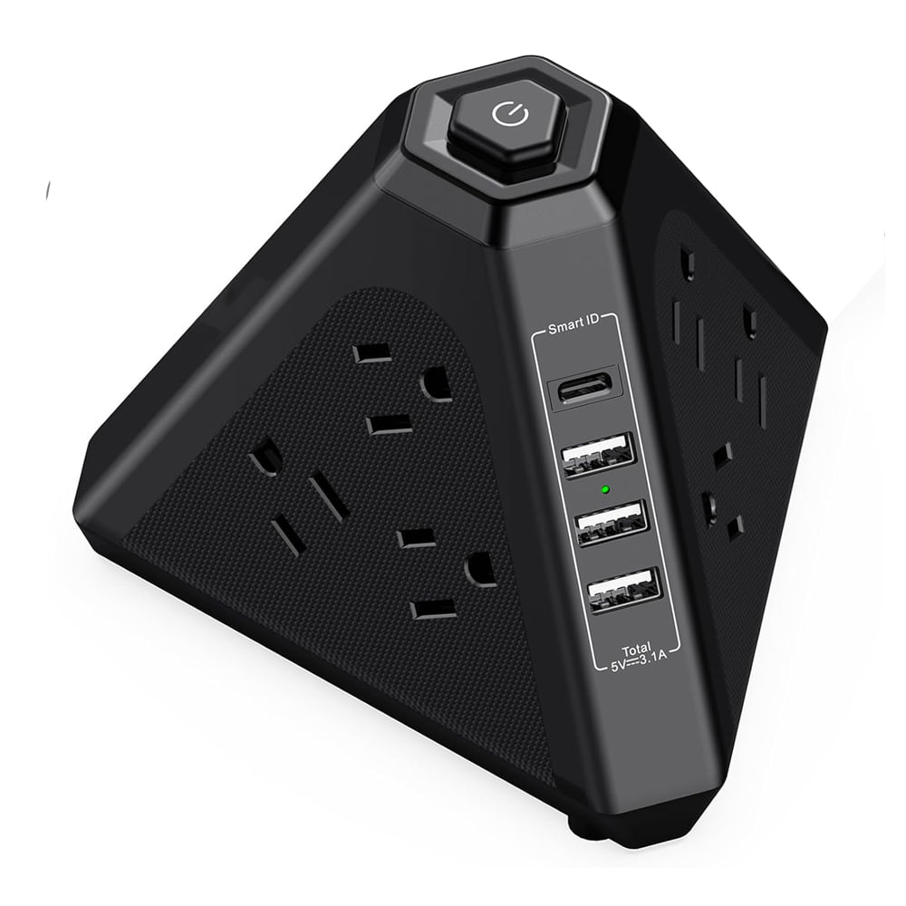 Supresor de picos Coolbox Teraware tipo Pirámide, 1500 W, 9 tomas, 2 metros, negro