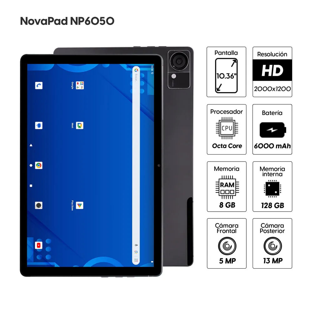 Imagen 2 del producto Tablet Advance NovaPad NP6050 10.36"" 4G LTE, FHD, 128GB, 8GB RAM, cámara principal 13MP, gris